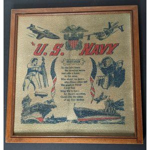 Vintage WWII U.S. Navy "Mother" Poem faux stained glass window framed Rare!